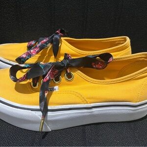 Vans Women's Yellow Canvas Low-Top Sneakers with Floral Ribbon Laces